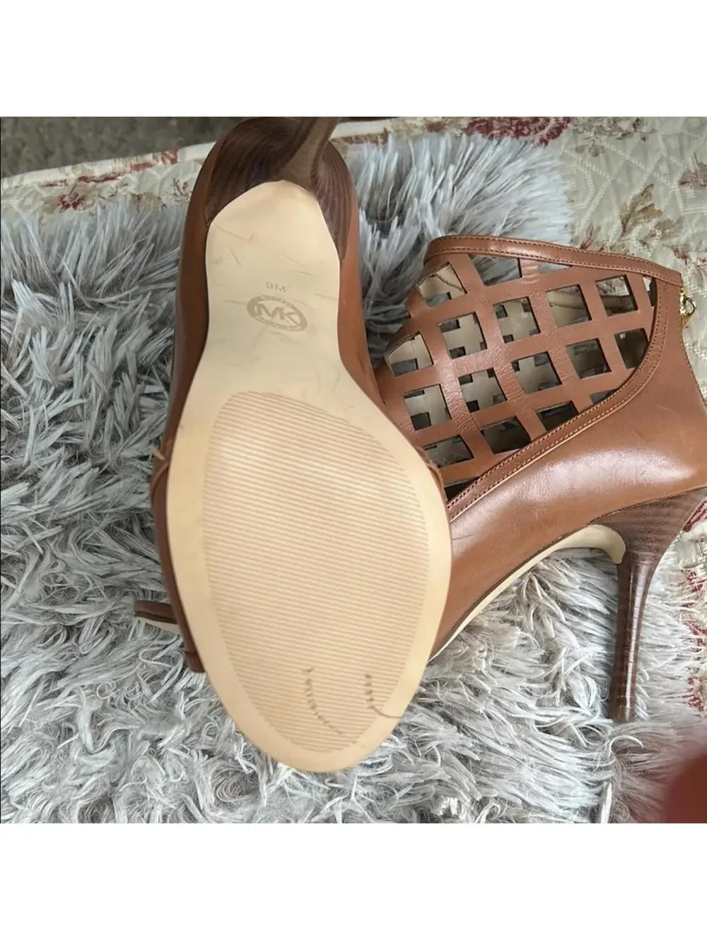 Michael Kors Brown Heeled Graham Sandals with Cutout Design
